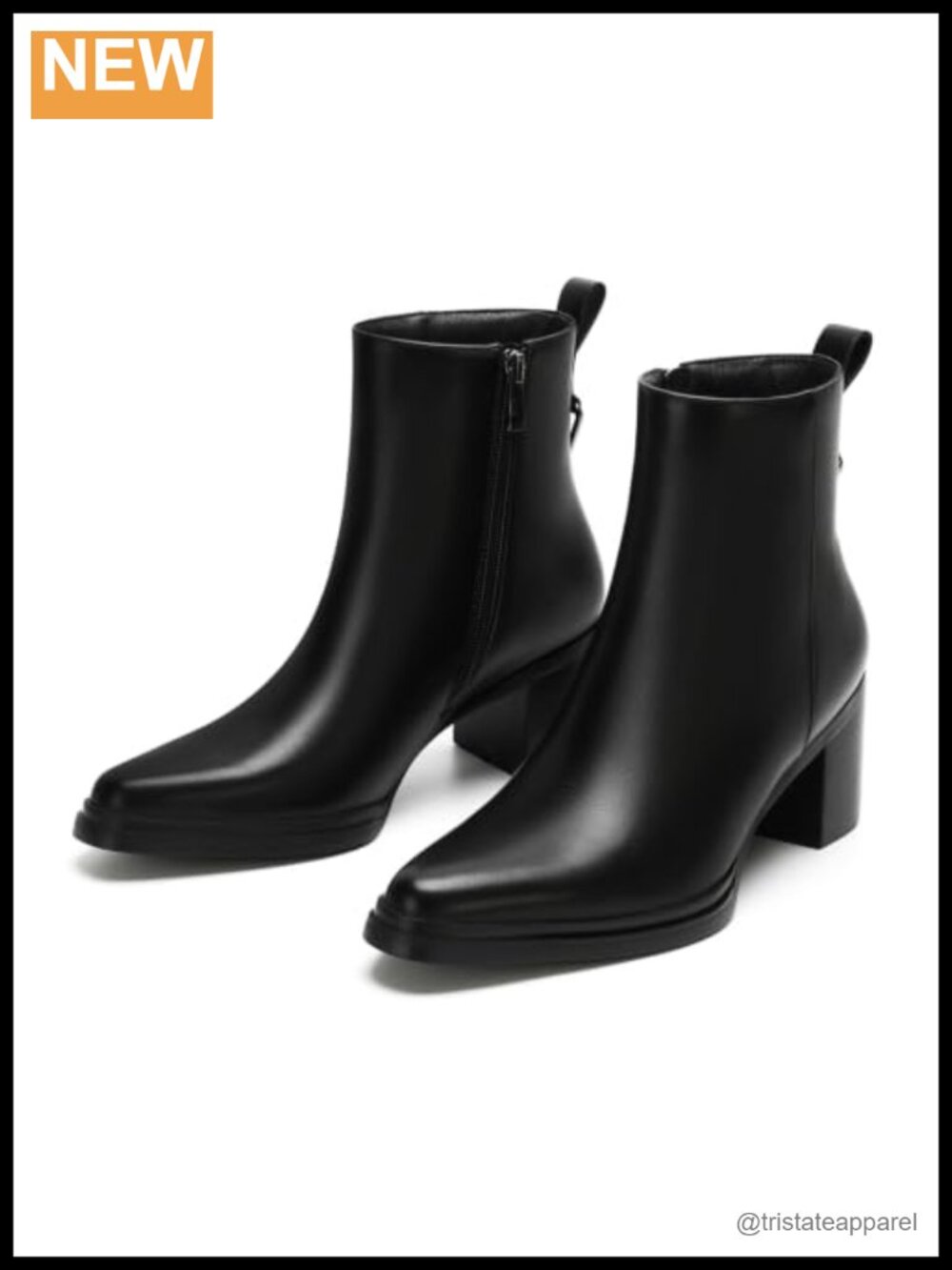 Womens Ankle Boots Pointed Toe Chunky Heel Side Zip Faux Leather Booties